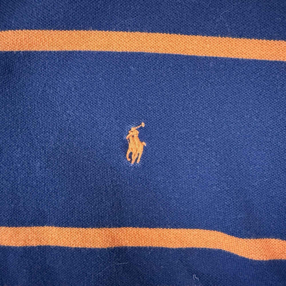 Polo Ralph Lauren Mens XL Polo Shirt Navy Blue‎ Orange Striped Short Sleeve Golf - Picture 10 of 13